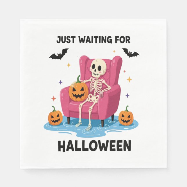 Servilleta De Papel Esqueleto esperando Halloween (Anverso)