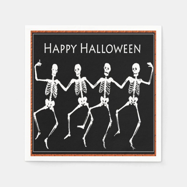 Servilleta De Papel Esqueletos bailarines Napkins Black Halloween (Anverso)