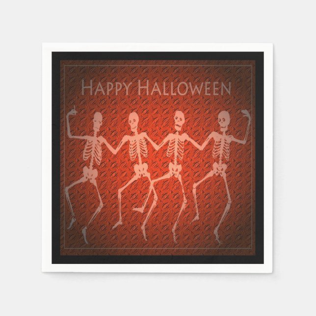 Servilleta De Papel Esqueletos bailarines Naranja Halloween Napkins (Anverso)