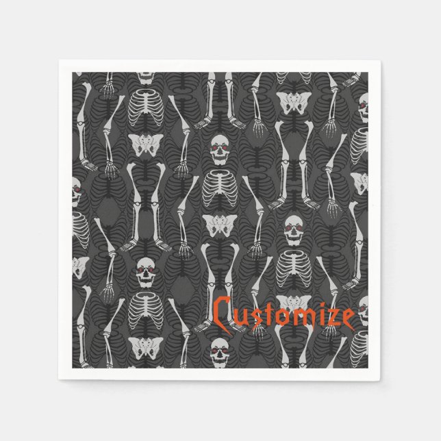Servilleta De Papel Esqueletos blancos y negros Napkins Halloween (Anverso)