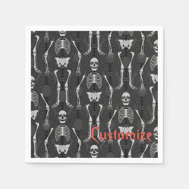Servilleta De Papel Esqueletos blancos y negros Napkins Halloween (Anverso)