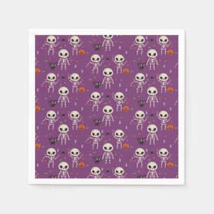Servilleta De Papel Esqueletos Bonitos Patrón de Halloween Púrpura