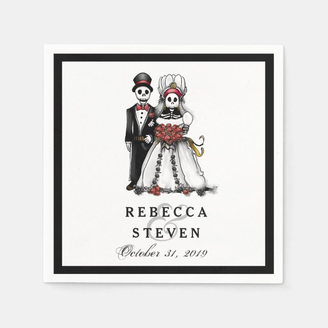 Servilleta De Papel Esqueletos de Halloween Bodas de nombres rojos (Anverso)
