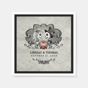 Servilleta De Papel Esqueletos grises y negros de Halloween y Boda del