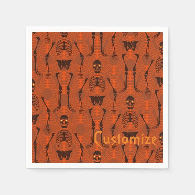Servilleta De Papel Esqueletos negros y Naranjas Halloween Napkins (Anverso)
