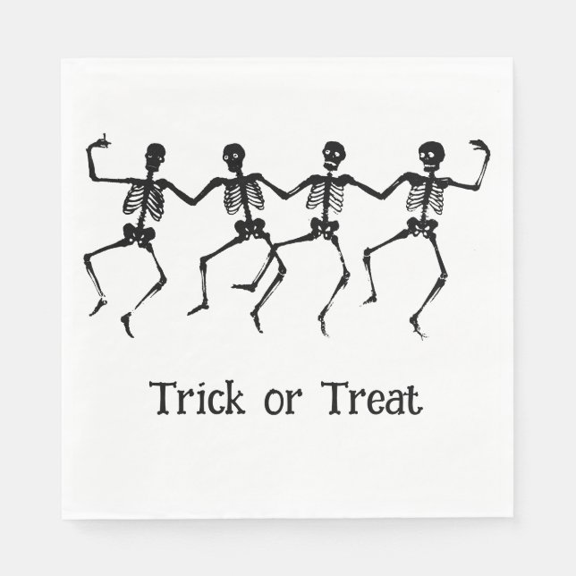 Servilleta De Papel Esqueletos trucos o árboles bailando Halloween (Anverso)