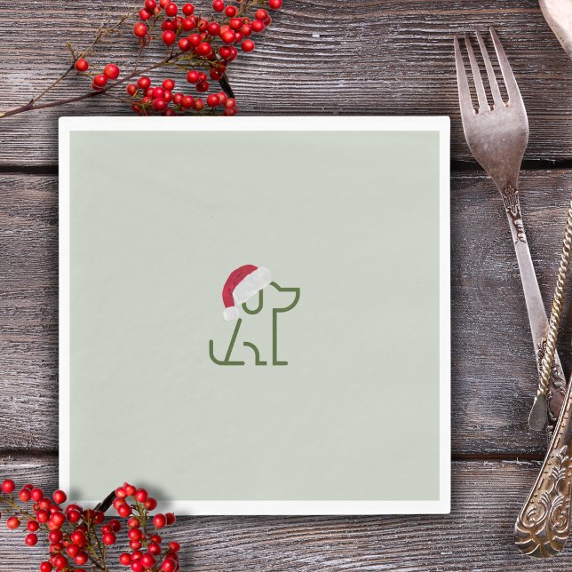 Servilleta De Papel Esquema de perro verde con sombrero de Santa (Throwing a holiday party? Matching cups, napkins, and  plates are perfect a perfectly festive!!)