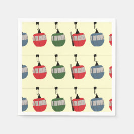 Servilleta De Papel Esquí Retro Winter Gondola Salto Esquiadores Crema