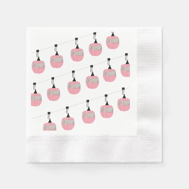 Servilleta De Papel Esquí Rosa Retro Gondola (Anverso)