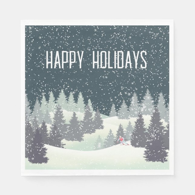 Servilleta De Papel Esquiador navidad en minas de invierno (Anverso)