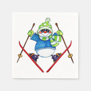 Servilleta De Papel Esquiando Snowman - servilletas de papel