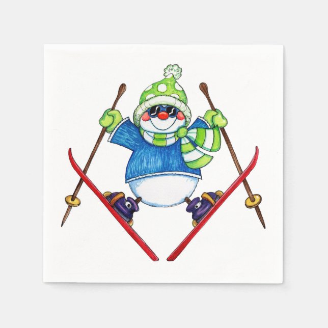 Servilleta De Papel Esquiando Snowman - servilletas de papel (Anverso)
