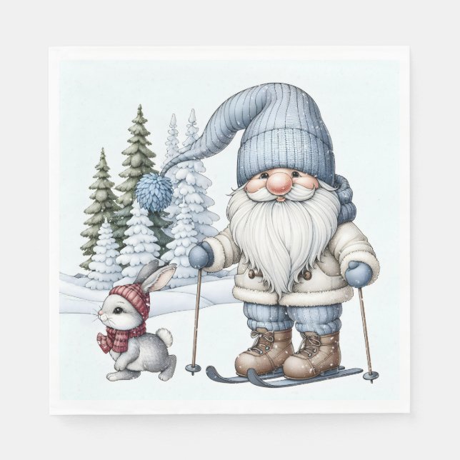 Servilleta De Papel Esquiar con conejo en copos de nieve (Anverso)