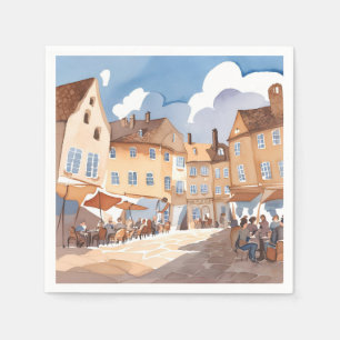 Servilleta De Papel Esquina de pueblo europeo Pintura acuarela