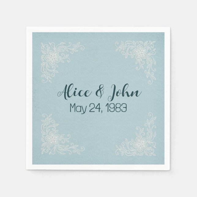 Servilleta De Papel Esquinas de encaje del Boda blanco (Anverso)