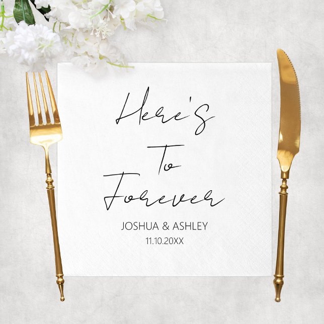 Servilleta De Papel Esta es para siempre la elegante boda de guión (Here's To Forever Script Elegant Wedding Napkins
)