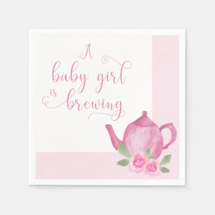 Servilleta De Papel Está naciendo una niña Tetera rosa Baby Shower
