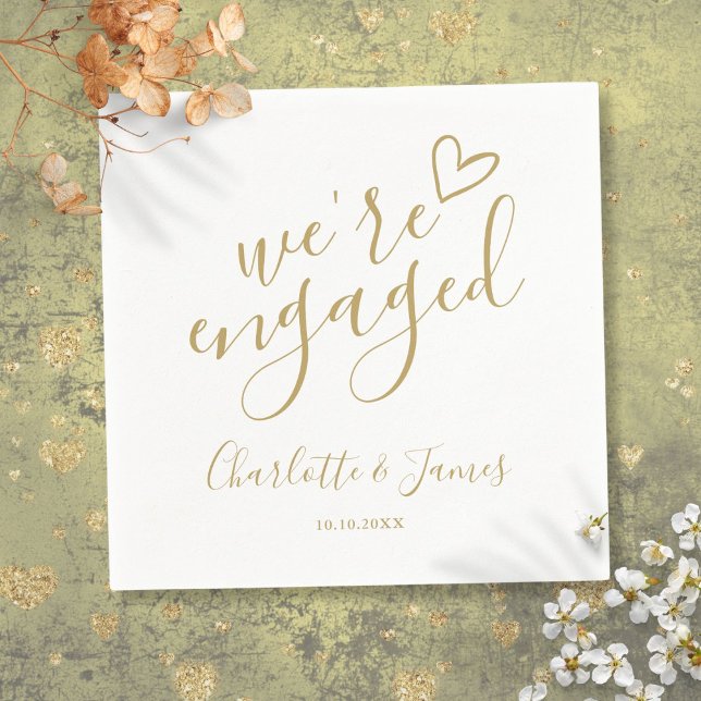 Servilleta De Papel Estamos comprometidos Fiesta de compromiso Chic Or (We're Engaged Engagement Party Chic Gold Napkins)