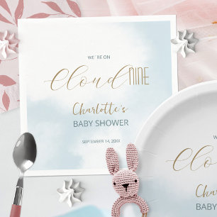 Servilleta De Papel Estamos en Cloud 9 Elegant Script Blue Baby Shower