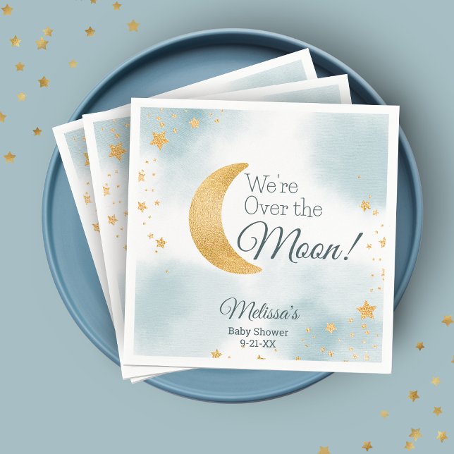 Servilleta De Papel Estamos en el Baby Shower Moon Blue Boy (We're Over the Moon Blue Boy Baby Shower Napkins)