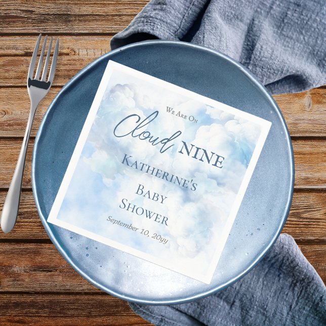 Servilleta De Papel Estamos En El Nueve Baby Shower De Blue Boy ("We Are On Cloud Nine"  Blue Boy Baby Shower Paper Napkins)