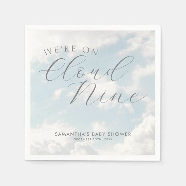 Servilleta De Papel Estamos En Nueve Nubes Azules Baby Shower (Anverso)