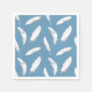 Servilleta De Papel Estampa de pluma blanca sobre mezclilla azul claro