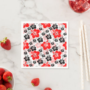 Servilleta De Papel Estampa floral de hibisco tropical rojo negro