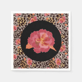Servilleta De Papel Estampado Animal de Leopardo y Flores Rosas sobre 
