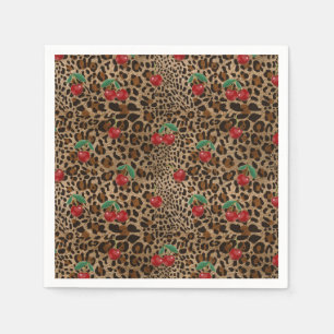 Servilleta De Papel Estampado Animal Leopardo Guepardo Cerezas Rojas