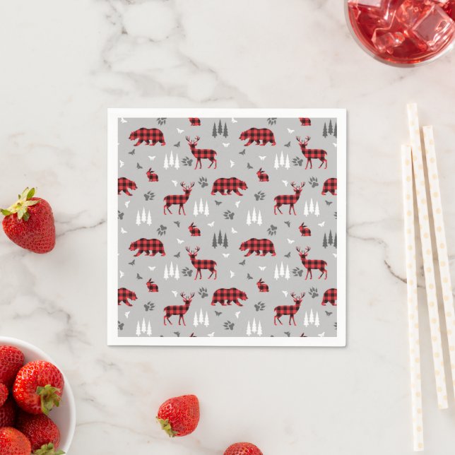 Servilleta De Papel Estampado de animales del bosque con cuadros de bú (In situ)