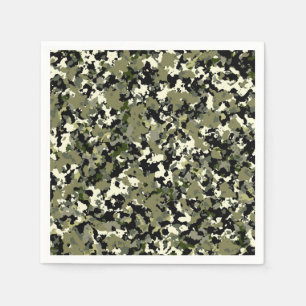 Servilleta De Papel Estampado de Camuflaje Verde Negro Crema