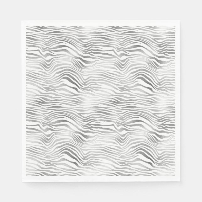 Servilleta De Papel Estampado de cebra blanco plateado (Anverso)