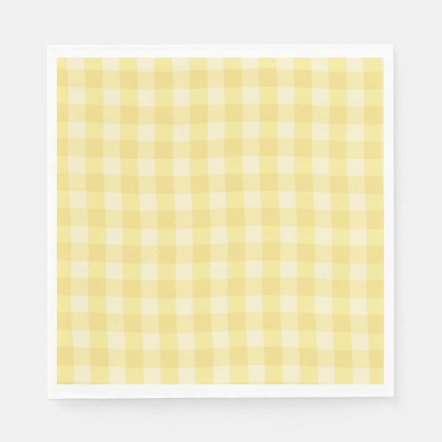 Servilleta De Papel Estampado de cuadros gingham amarillo pastel (Anverso)