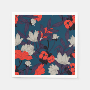 Servilleta De Papel Estampado de flores azul y rojo elegante