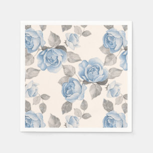 Servilleta De Papel Estampado de flores. Rosas del azul del vintage