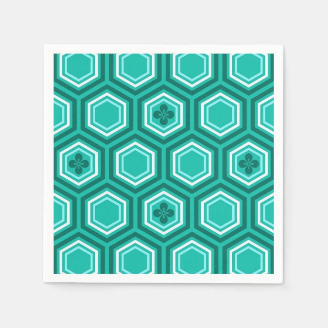 Servilleta De Papel Estampado de kimono hexagonal, verde azulado, aqua (Anverso)
