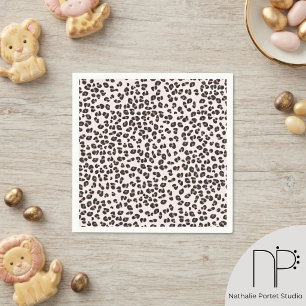 Servilleta De Papel Estampado de leopardo dibujado a mano rosa