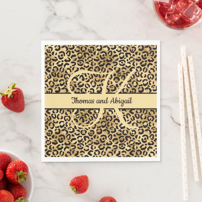 Servilleta De Papel Estampado de leopardo en negro y oro Monogram  (In situ)