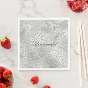 Servilleta De Papel Estampado de leopardo plateado Luxe Glitter
