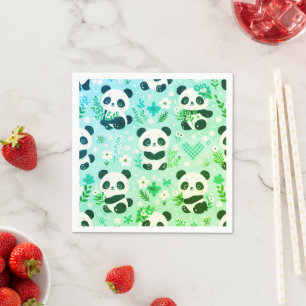 Servilleta De Papel Estampado de oso panda verde
