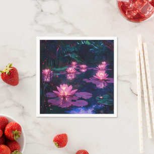 Servilleta De Papel Estanque de Loto Rosa Naturaleza Zen Medianoche