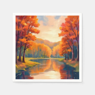 Servilleta De Papel Estanque de otoño Aquarela de follaje de otoño N