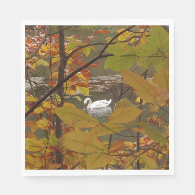 Servilleta De Papel Estanque de otoño con cisne (Anverso)