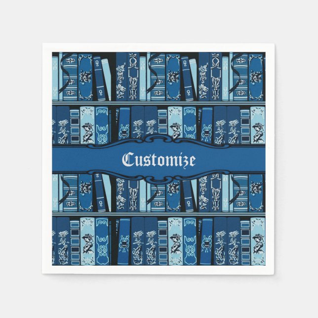 Servilleta De Papel Estantes de libros azules libros antiguos (Anverso)