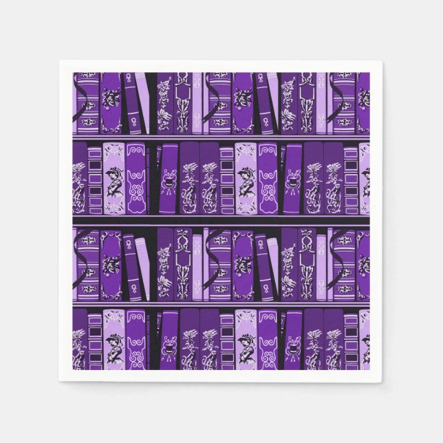 Servilleta De Papel Estantes de libros morados libros antiguos (Anverso)