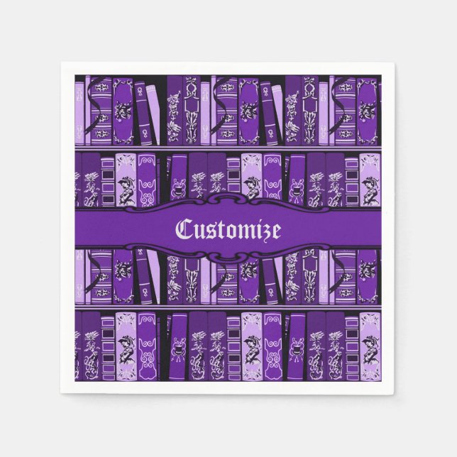 Servilleta De Papel Estantes de libros morados libros antiguos (Anverso)