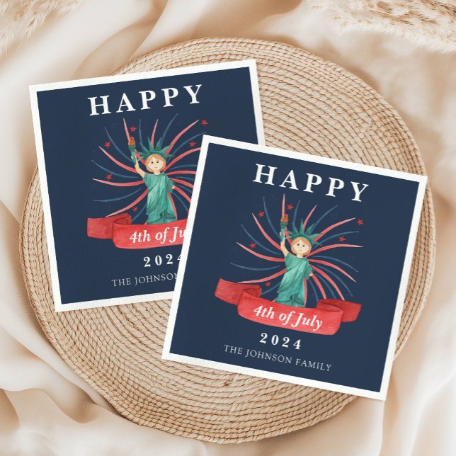 Servilleta De Papel Estatua Azul De La Libertad Feliz 4 De Julio (Blue Statue Of Liberty Happy 4th Of July Napkins)