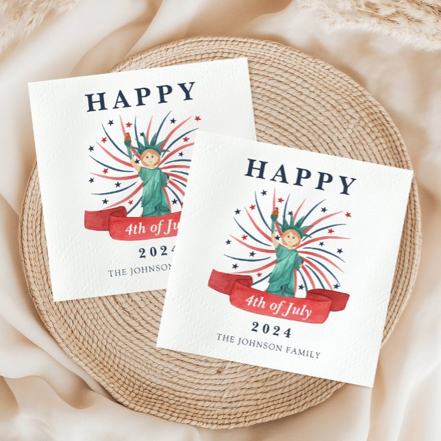 Servilleta De Papel Estatua Cuta De La Libertad Feliz 4 De Julio (Cute Statue Of Liberty Happy 4th Of July Napkins)