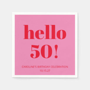 Servilleta De Papel Estética moderna audaz rosa y rojo cumpleaños 50